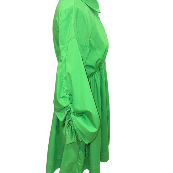 NWT Beulah Womens Green Empire Waist Party Dress Puff Sleeves Adjustable Ties S - Picture 3 of 13